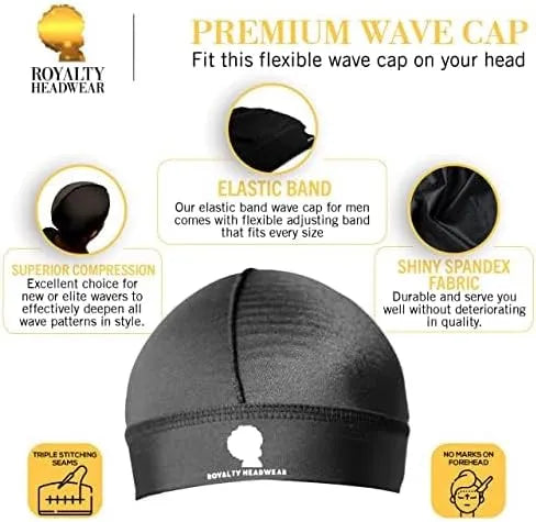 Royalty Headwear Silky Wave Cap for 360, 540 & 720 Waves, Soft Breathable Durag Skull Cap Beanie for Men