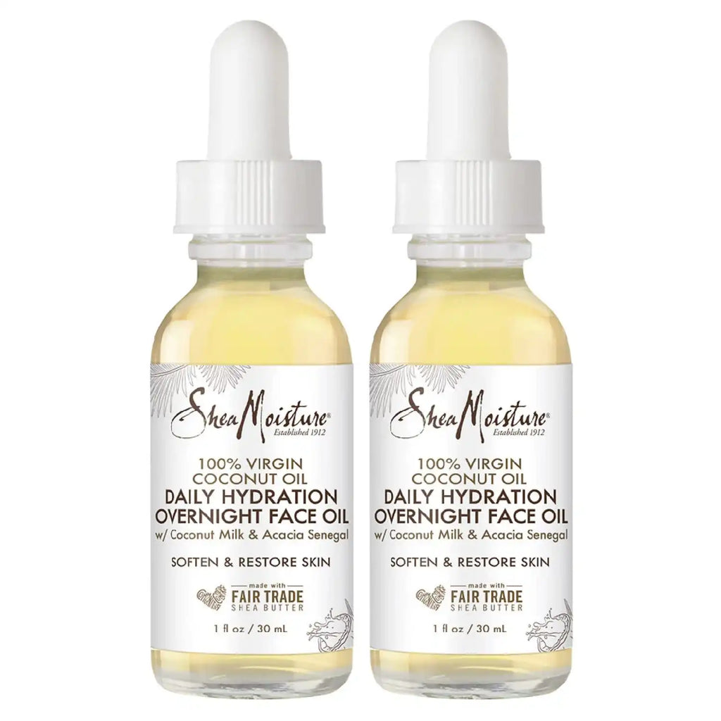 SheaMoisture Coconut Oil for Face - Daily Hydration Overnight Face Oil with Coconut Milk & Acacia Senegal, Argan Oil for Skin, Organic Shea Butter, Hydrating, Vitamin E, 1 Oz (Pack of 2)