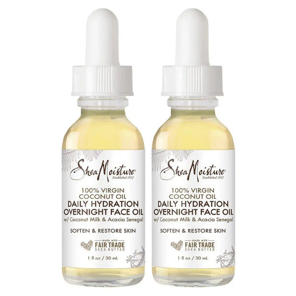SheaMoisture Coconut Oil for Face - Daily Hydration Overnight Face Oil with Coconut Milk & Acacia Senegal, Argan Oil for Skin, Organic Shea Butter, Hydrating, Vitamin E, 1 Oz (Pack of 2)