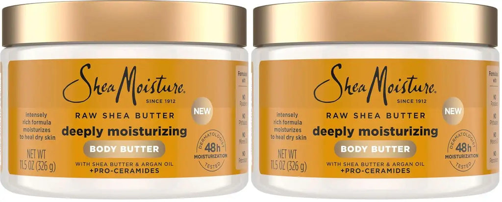 SheaMoisture Deeply Moisturizing Body Butter with Raw Shea Butter, Argan Oil and Pro-Ceramides, Rich Hydration & Healing of Dry Skin, 48H Moisturizing 11.5 oz, (Pack of 2)