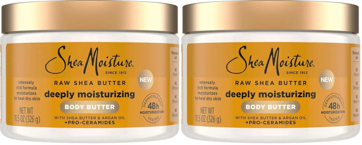 SheaMoisture Deeply Moisturizing Body Butter with Raw Shea Butter, Argan Oil and Pro-Ceramides, Rich Hydration & Healing of Dry Skin, 48H Moisturizing 11.5 oz, (Pack of 2) Main image