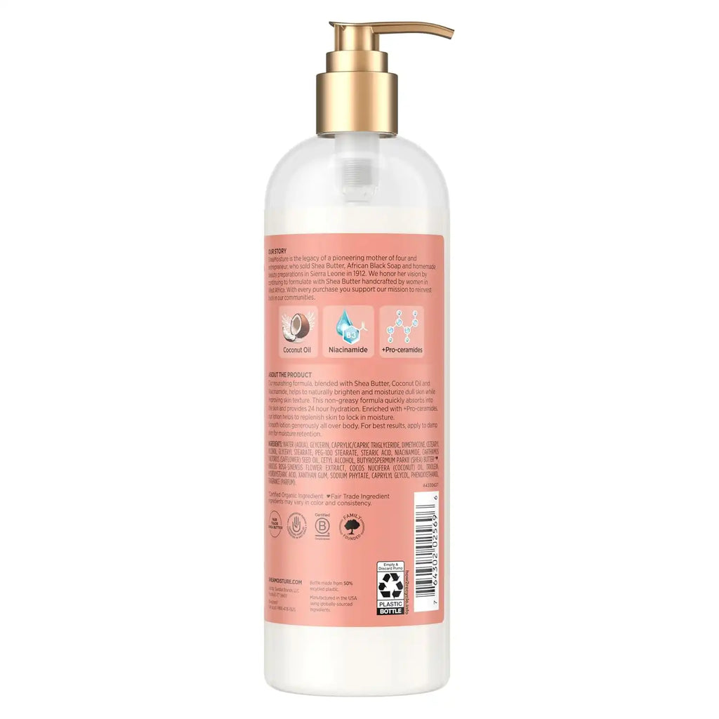 SheaMoisture Illuminating Body Lotion with Coconut Oil, Hibiscus, Niacinamide and Pro-Ceramides, Instantly Enhancing Skin's Natural Glow, 24H Moisturizing 16 oz, (Pack of 2)