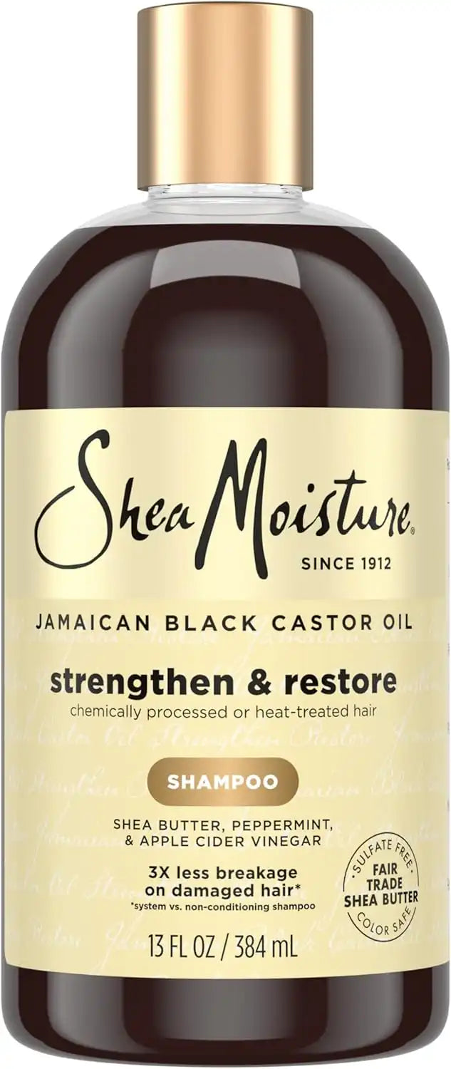Shea Moisture Strengthen and Restore Shampoo for Damaged Hair 100% Pure Jamaican Black Castor Oil Cleanse and Nourish 13 oz Main image