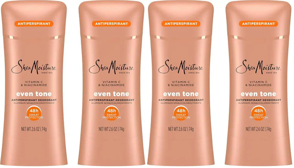 SheaMoisture Antiperspirant Deodorant Stick Even Tone Vitamin C & Niacinamide for 48HR Sweat & Odor Protection with No Parabens & No Mineral Oil 2.6 oz, (Pack of 4)