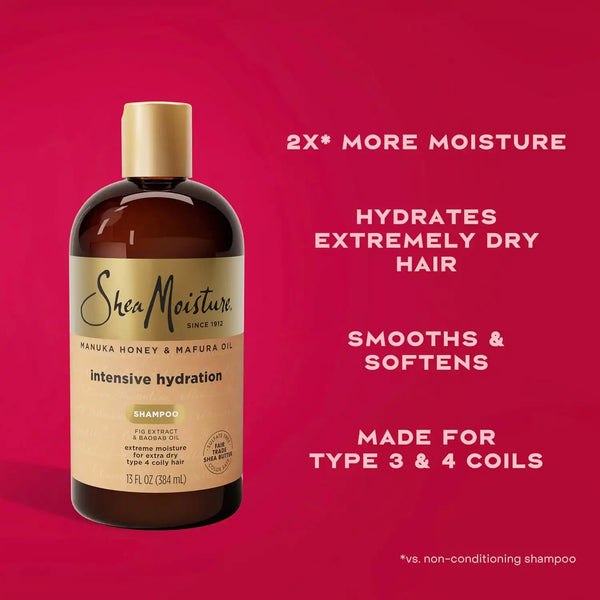 Shea Moisture Intensive Hydration Shampoo for Dry, Damaged Hair Manuka Honey and Mafura Oil Sulfate-Free 13 oz