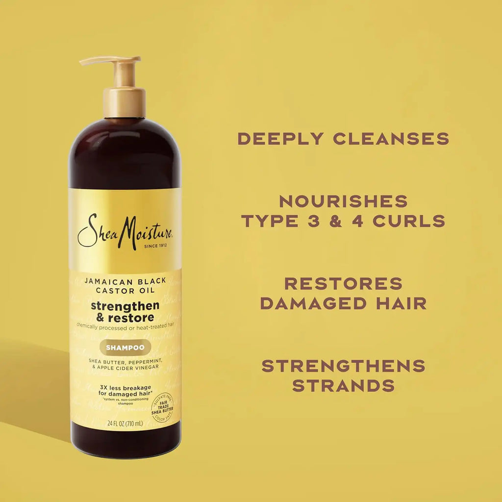 SheaMoisture Strengthen and Restore Shampoo Jamaican Black Castor Oil for Damaged Hair Sulfate-Free 24 oz,(Pack of 2)