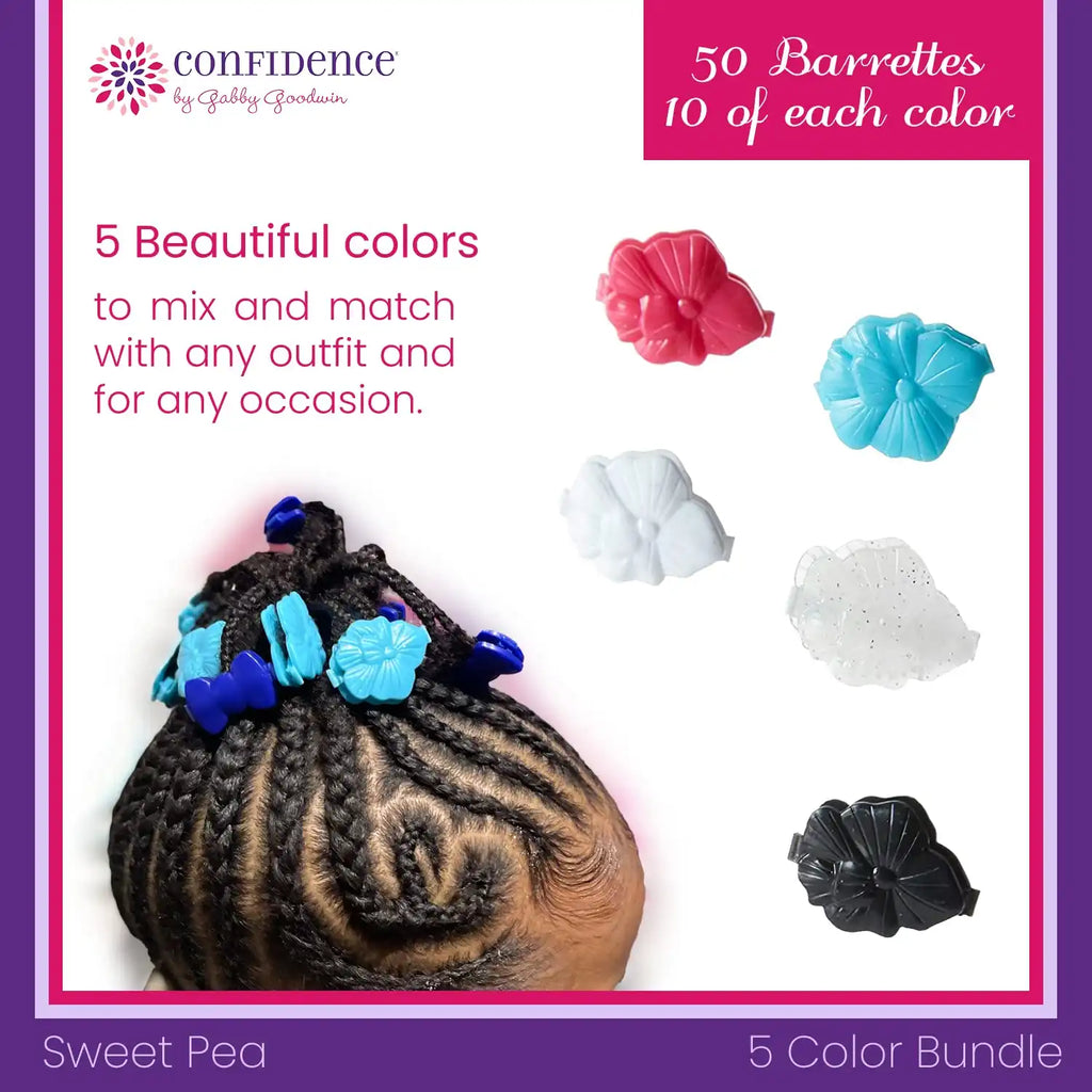 Confidence - GaBBY Bow Sweet Pea Design - Patented Non-Slip Barrettes – 50 Pack – 5 Flower Colors