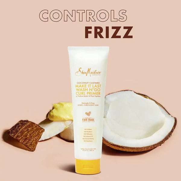SheaMoisture Coconut Custard Curl Defining Cream - Make It Last Wash N' Go Primer, Enhancer & Detangler for Wavy & Curly Hair, Organic Shea Butter, 10.3 Oz
