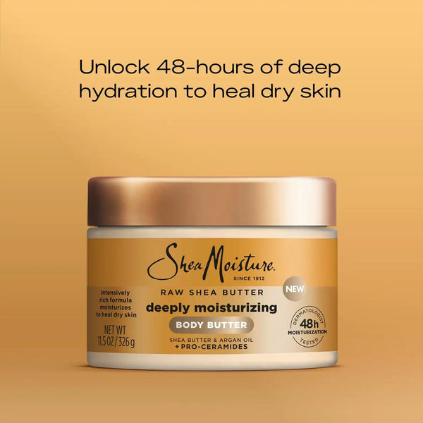 SheaMoisture Deeply Moisturizing Body Butter with Raw Shea Butter, Argan Oil and Pro-Ceramides, Rich Hydration & Healing of Dry Skin, 48H Moisturizing 11.5 oz, (Pack of 2)