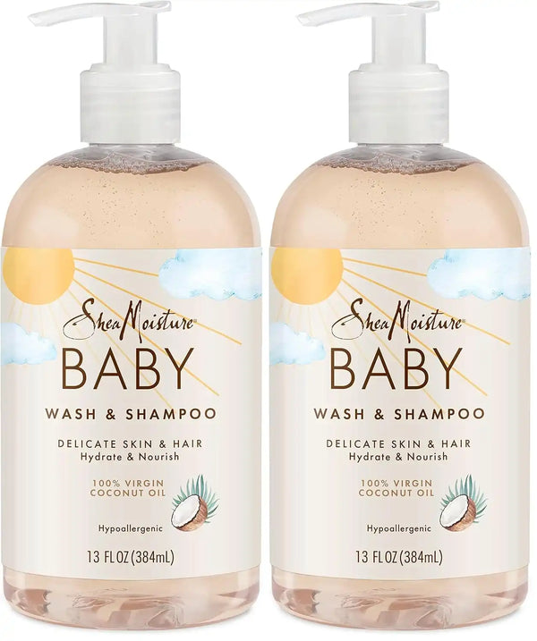 SheaMoisture Baby Wash and Shampoo 100% Virgin Coconut Oil for Baby Skin Cruelty Free Skin Care 13 oz (Pack of 2)