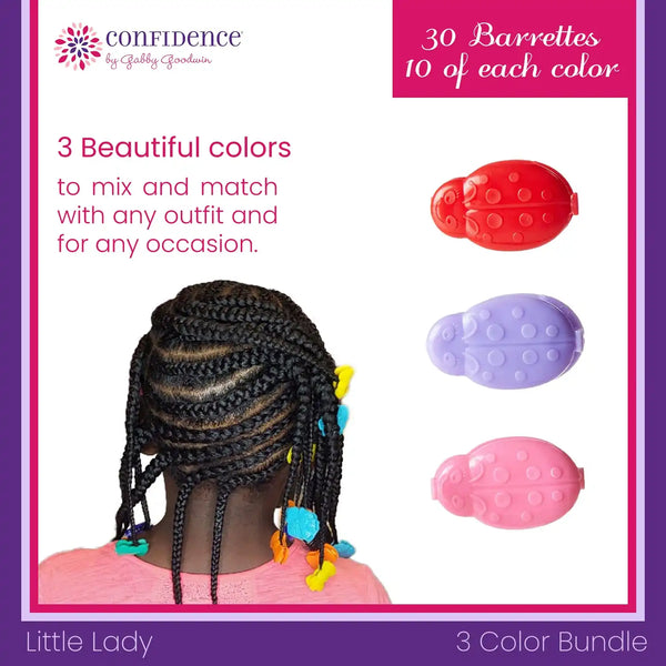 Confidence by GaBBY Goodwin - Little Lady GaBBY Bows - Non-Slip Barrettes – Patented Double Sided Snap – 30 Pack – 3 Ladybug Colors