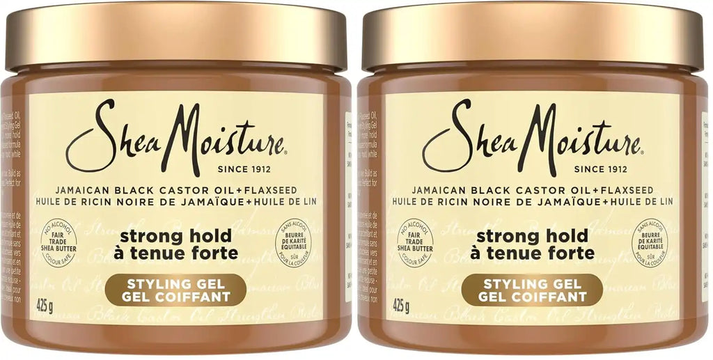 SheaMoisture Strong Hold Styling Gel+Flaxseed Jamaican Black Castor Oil Gives Controlled Style,Infused With Castor Seed Oil,SheaButter & Indulgent Scent ParabenFree AntiFrizz Hair Gel 15oz (Pack of 2)