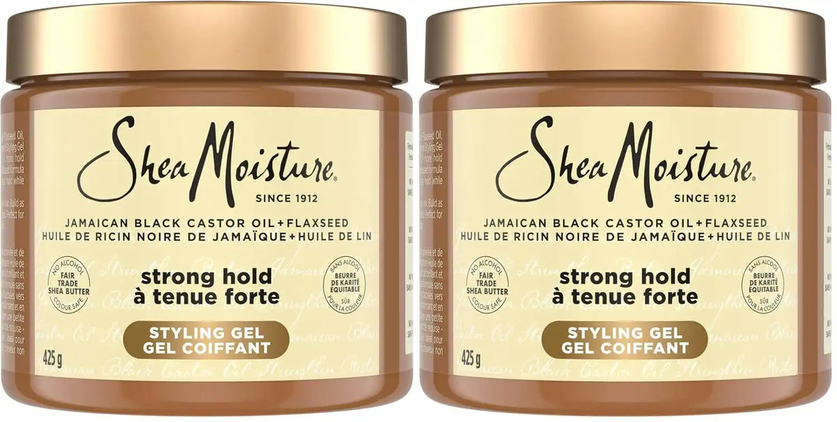 SheaMoisture Strong Hold Styling Gel+Flaxseed Jamaican Black Castor Oil Gives Controlled Style,Infused With Castor Seed Oil,SheaButter & Indulgent Scent ParabenFree AntiFrizz Hair Gel 15oz (Pack of 2) Main image