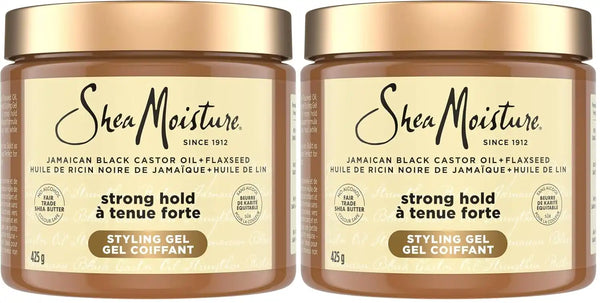 SheaMoisture Strong Hold Styling Gel+Flaxseed Jamaican Black Castor Oil Gives Controlled Style,Infused With Castor Seed Oil,SheaButter & Indulgent Scent ParabenFree AntiFrizz Hair Gel 15oz (Pack of 2)