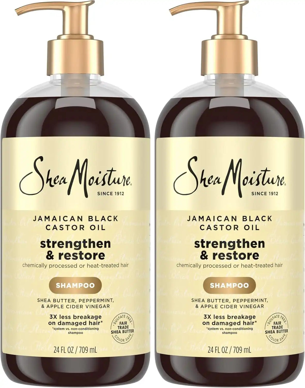 SheaMoisture Strengthen and Restore Shampoo Jamaican Black Castor Oil for Damaged Hair Sulfate-Free 24 oz,(Pack of 2)