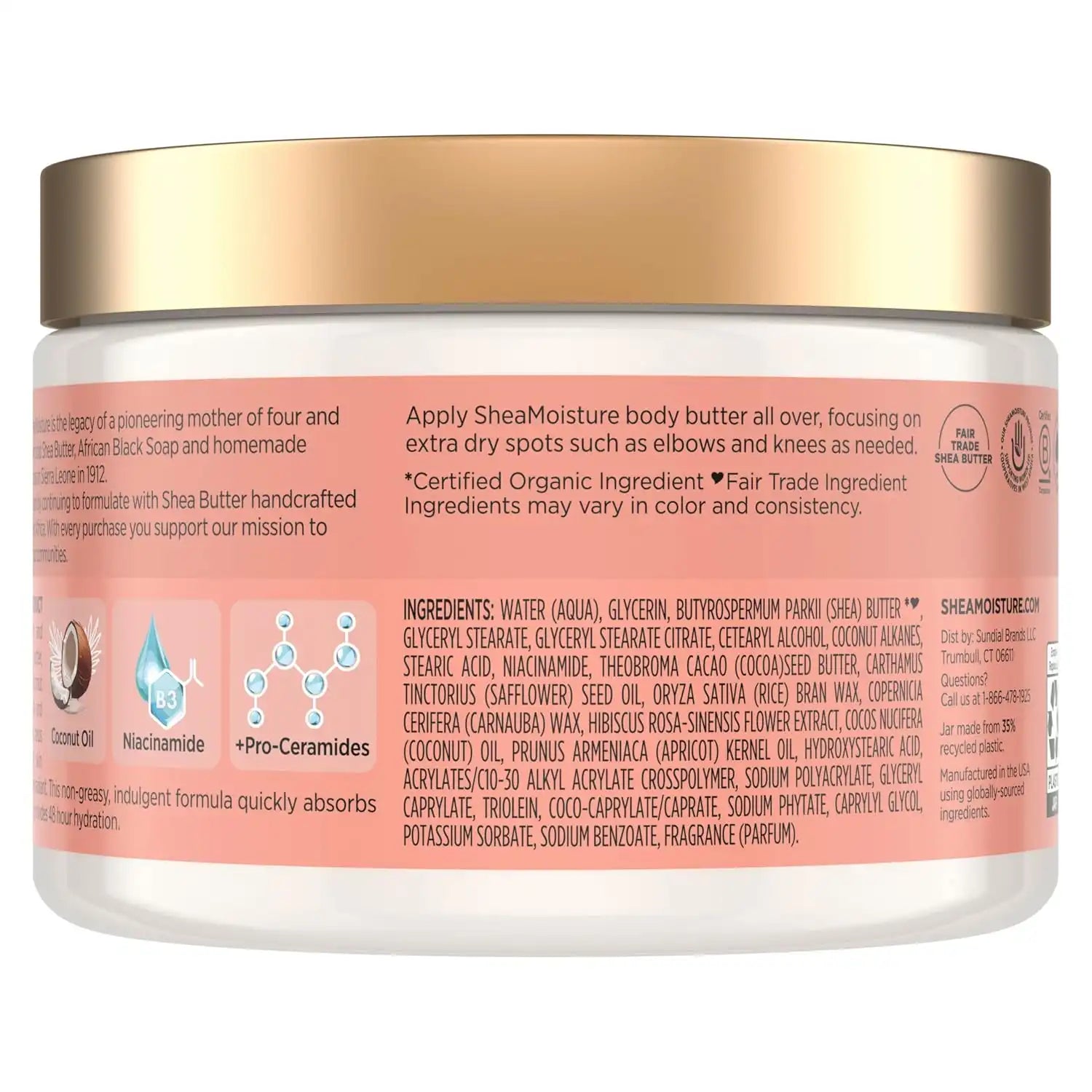 SheaMoisture Illuminating Body Butter with Coconut & Hibiscus, Niacinamide and Pro-Ceramides, Renewing Skin’s Natural Glow, 48H Moisturizing 11.5 oz,(Pack of 2) Secondary image