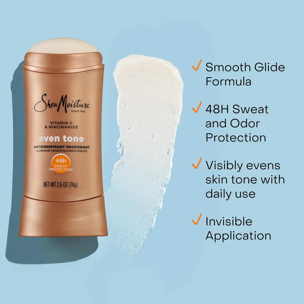SheaMoisture Antiperspirant Deodorant Stick Even Tone Vitamin C & Niacinamide 2 Count for 48HR Sweat & Odor Protection with No Parabens & No Mineral Oil 2.6 oz
