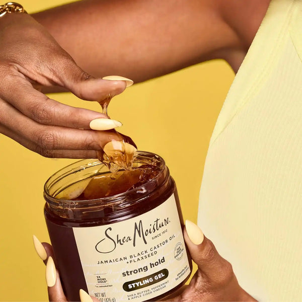 SheaMoisture Strong Hold Styling Gel+Flaxseed Jamaican Black Castor Oil Gives Controlled Style,Infused With Castor Seed Oil,SheaButter & Indulgent Scent ParabenFree AntiFrizz Hair Gel 15oz (Pack of 2)