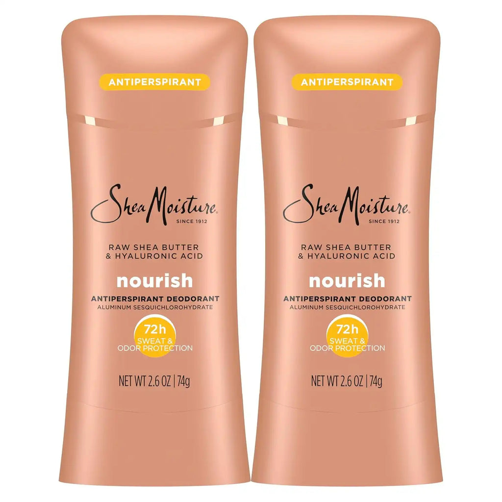SheaMoisture Antiperspirant Deodorant Stick Moisturizing Raw Shea Butter & Hyaluronic Acid 2 Count for 48HR Sweat & Odor Protection with No Parabens & No Mineral Oil 2.6 oz
