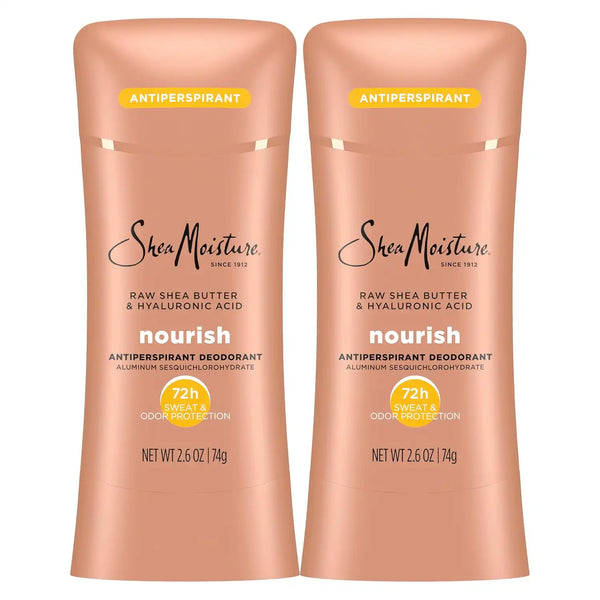 SheaMoisture Antiperspirant Deodorant Stick Moisturizing Raw Shea Butter & Hyaluronic Acid 2 Count for 48HR Sweat & Odor Protection with No Parabens & No Mineral Oil 2.6 oz