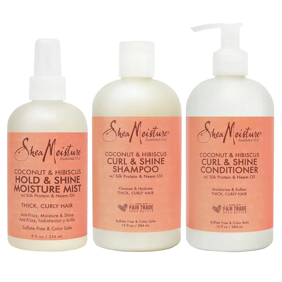 SheaMoisture Moisturize and Define Shampoo, Conditioner, and Curl and Shine Mist for Curly Hair Care Coconut and Hibiscus with Shea Butter and Coconut Oil Main image