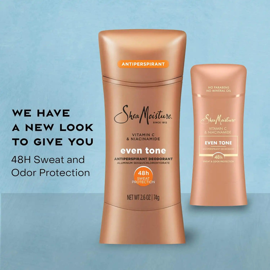 SheaMoisture Antiperspirant Deodorant Stick Even Tone Vitamin C & Niacinamide 2 Count for 48HR Sweat & Odor Protection with No Parabens & No Mineral Oil 2.6 oz