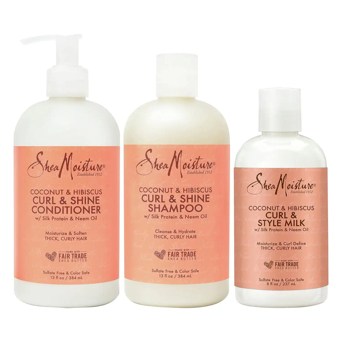 SheaMoisture Moisturize and Define Shampoo, Conditioner and Styling Milk for Curly Hair Care Coconut and Hibiscus with Shea Butter and Coconut Oil Main image