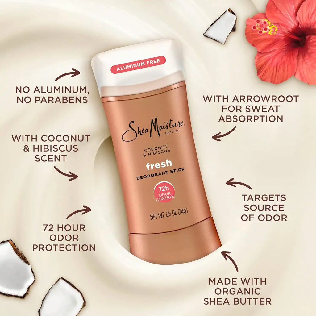 SheaMoisture Deodorant Stick 72h Odor Control Coconut & Hibiscus Fresh Aluminum Free, 2.6 Ounce (Pack of 12)