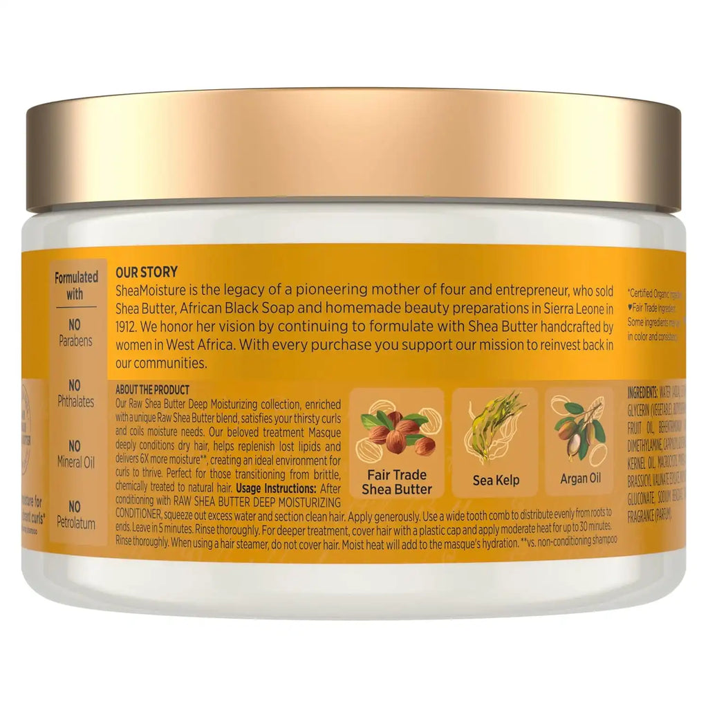 SheaMoisture Raw Shea Butter Deep Moisturizing Hair Masque for Curly Hair Raw Shea Butter Deep Conditioner to Moisturize and Renew Hair 11.5 oz