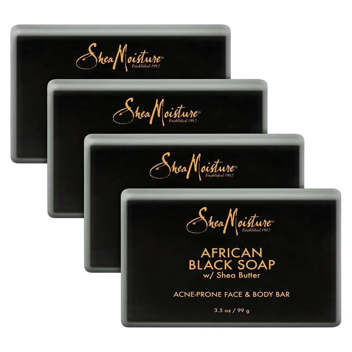 SheaMoisture Face and Body Bar for Oily, Blemish-Prone Skin African Black Soap Paraben Free 3.5 oz 4 Count, facial cleanser Main image